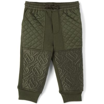 Shop Burberry Baby Khaki Quilted Timothie Lounge Pants In Moss Green
