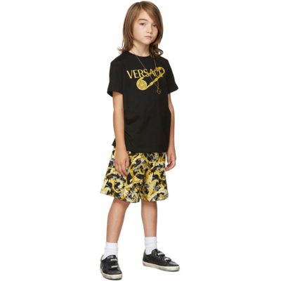 Shop Versace Kids Black & Gold Baroccoflage Shorts In 5b000 Black+gold