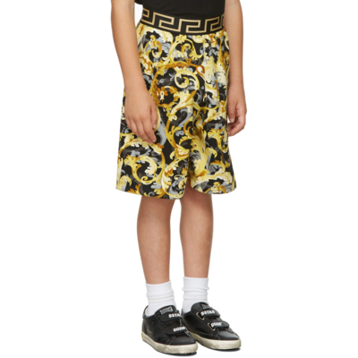 Shop Versace Kids Black & Gold Baroccoflage Shorts In 5b000 Black+gold