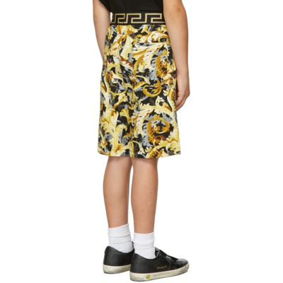 Shop Versace Kids Black & Gold Baroccoflage Shorts In 5b000 Black+gold