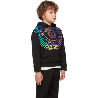 Shop Versace Kids Black Neon Greca Hoodie In 2b070 Black+multicol