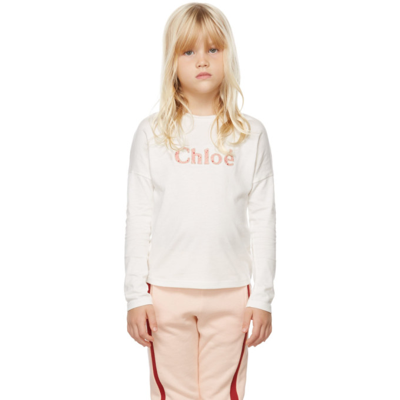 Shop Chloé Kids Off-white Logo Long Sleeve T-shirt In 117 Offwhit