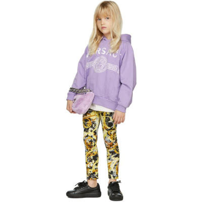 Shop Versace Kids Purple Medusa Greca Print Hoodie In 2l200 Lilac+white