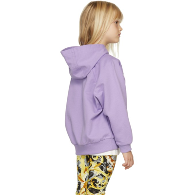 Shop Versace Kids Purple Medusa Greca Print Hoodie In 2l200 Lilac+white