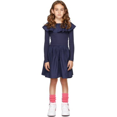 Shop Molo Kids Cille Dress In 8012 Peacoat
