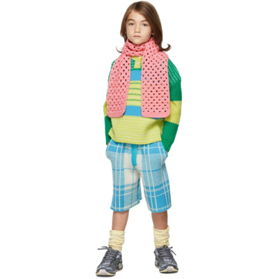 Shop Ligne Noire Kids Green & Blue Virgin Wool Stripe Sweater In Green-water