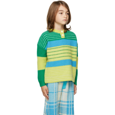 Shop Ligne Noire Kids Green & Blue Virgin Wool Stripe Sweater In Green-water
