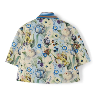 Shop Burberry Baby Blue & Green Floral Thomas Bear Jacket In Pale Cream Ip Pttn