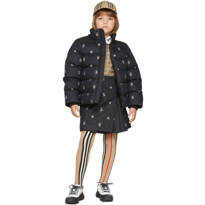 Shop Burberry Kids Indigo Denim Star Monogram Motif Kilt Skirt In Indigo Ip Pattern