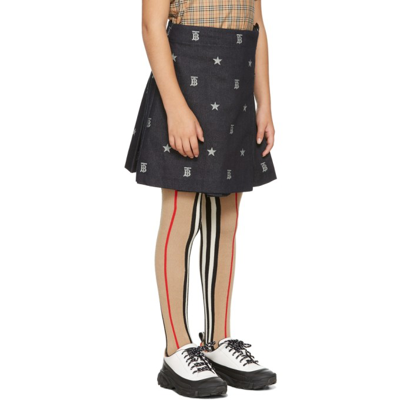 Shop Burberry Kids Indigo Denim Star Monogram Motif Kilt Skirt In Indigo Ip Pattern