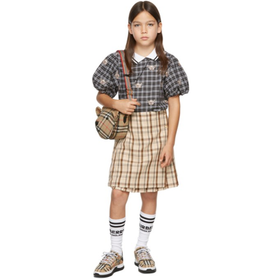 Shop Burberry Kids Beige Check Logo Print Lianne Pleated Skirt