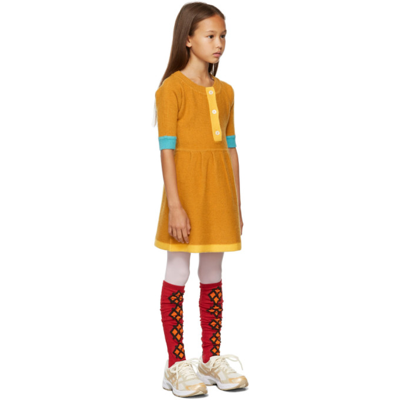 Shop Ligne Noire Kids Gold Virgin Wool Long Sleeve Little Dress In Gold Beige