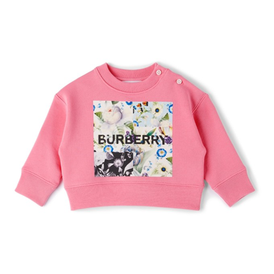 Shop Burberry Baby Pink Floral Logo Sweater In Bubble Gum