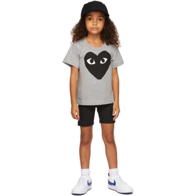 Shop Comme Des Garçons Play Kids Grey & Black Big Heart T-shirt In 1 Grey