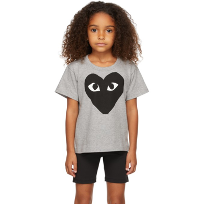 Shop Comme Des Garçons Play Kids Grey & Black Big Heart T-shirt In 1 Grey