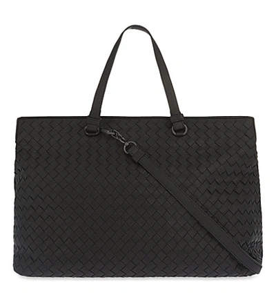 Shop Bottega Veneta Intrecciato Milano Medium Leather Shoulder Bag In Nero