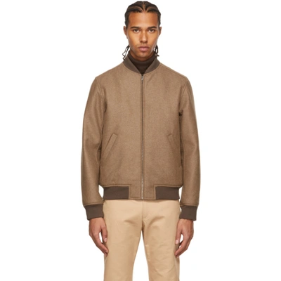 Shop Apc Beige Wool Mathieu Bomber Jacket In Bac Dark Beige