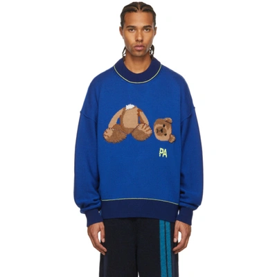Shop Palm Angels Blue Bear Sweater In Blue Brown