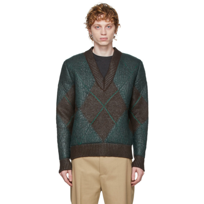 Shop Bottega Veneta Brown & Green Argyle V-neck Sweater In 2183 Cocoa/billi/nep