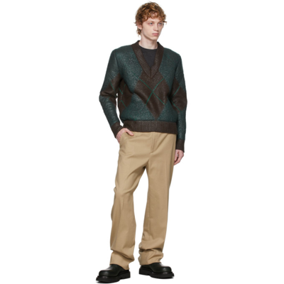 Shop Bottega Veneta Brown & Green Argyle V-neck Sweater In 2183 Cocoa/billi/nep