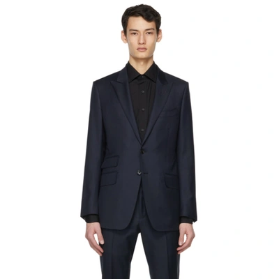 Shop Tom Ford Navy Sharkskin Wool O'connor Blazer In Q22r02 Nvy