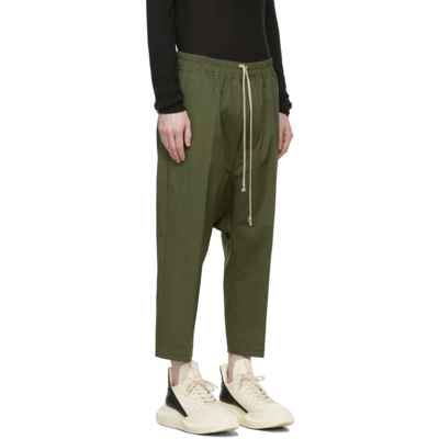 Shop Rick Owens Green Drawstring Cropped Trousers In 15 Green