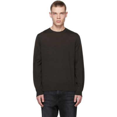 Shop Theory Brown Wool Crewneck Sweater In Mink Melange