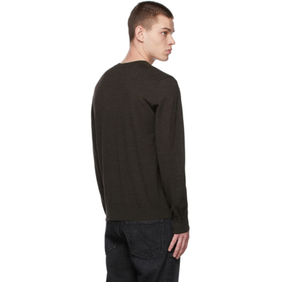 Shop Theory Brown Wool Crewneck Sweater In Mink Melange