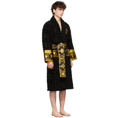 Shop Versace Black Logomania Robe In Z4557 Black