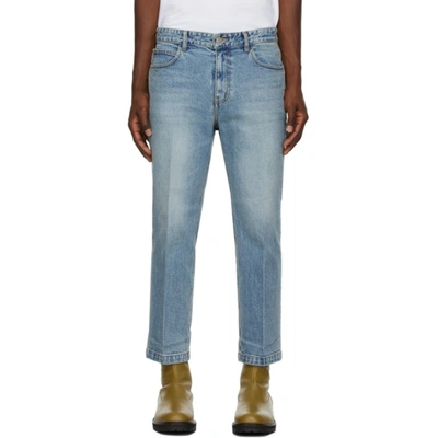 Shop Solid Homme Semi-wide Cropped Jeans In Blue 682l