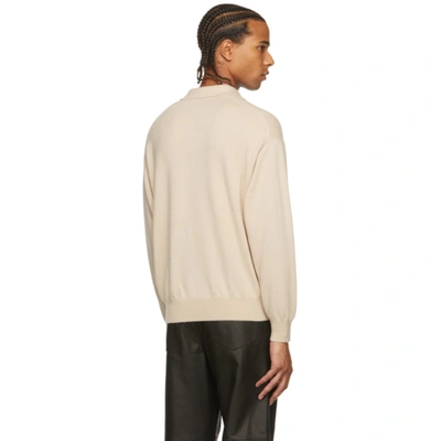 Shop Auralee Off-white Cashmere Knit Long Sleeve Polo In Top Light Pink