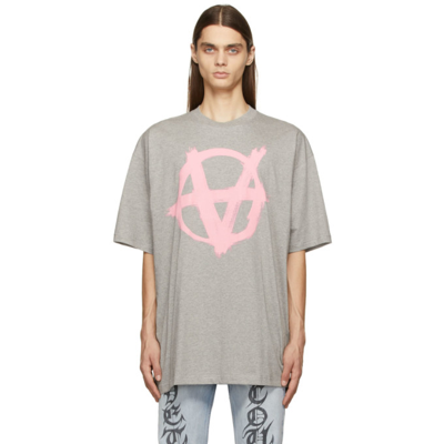 Vetements Anarchy Logo-print Cotton T-shirt In Grey Mélange/baby
