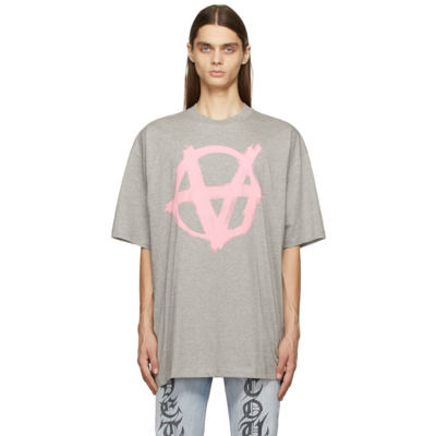 Anarchy Logo-print Cotton T-shirt In Grey Mélange/baby Pink