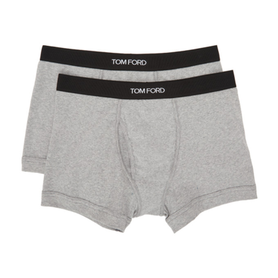 Shop Tom Ford Two-pack Grey Jersey Boxer Briefs In 020 Grey