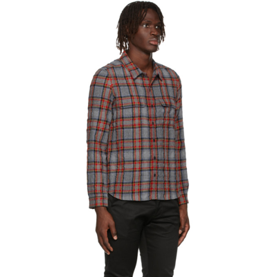 Shop Saint Laurent Gray Classic Plaid Button Shirt In 6262 Red/bl