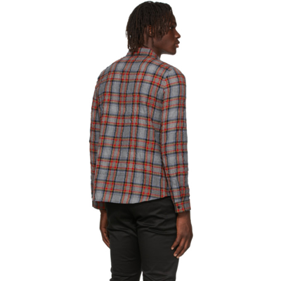 Shop Saint Laurent Gray Classic Plaid Button Shirt In 6262 Red/bl