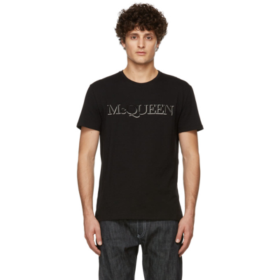 Shop Alexander Mcqueen Black Embroidered Logo T-shirt In 0901 Black/
