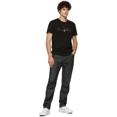 Shop Alexander Mcqueen Black Embroidered Logo T-shirt In 0901 Black/