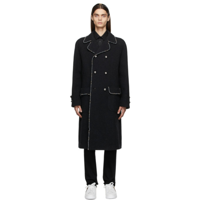 Shop Dolce & Gabbana Black Wool Double-breasted Pearls Coat In S8292