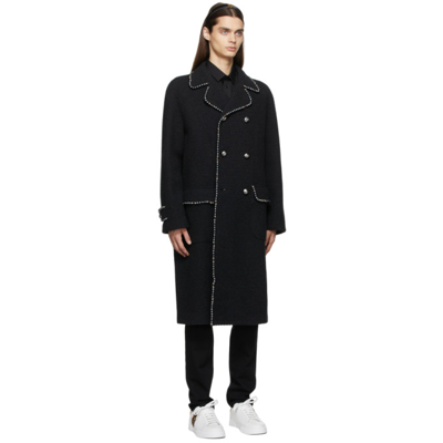 Shop Dolce & Gabbana Black Wool Double-breasted Pearls Coat In S8292