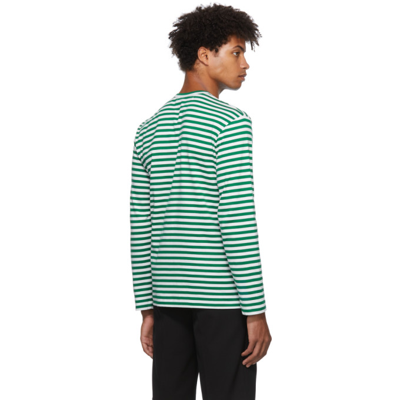 Shop Comme Des Garçons Play Striped Long Sleeve T-shirt In 3 Green