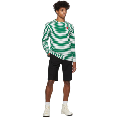 Shop Comme Des Garçons Play Striped Long Sleeve T-shirt In 3 Green
