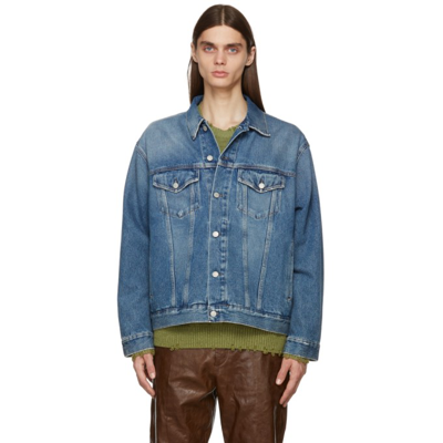 Shop Acne Studios Blue Relaxed Denim Jacket In Mid Blue