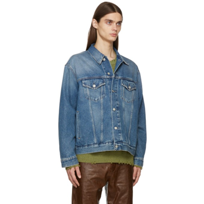 Shop Acne Studios Blue Relaxed Denim Jacket In Mid Blue