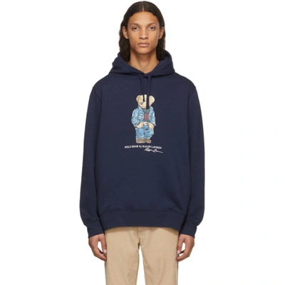 Shop Polo Ralph Lauren Navy Polo Bear Hoodie In Cruise Navy Denim Be