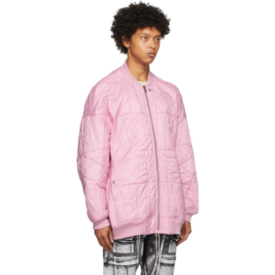 Shop Rick Owens Drkshdw Pink Nylon Quilted Jumbo Flight Bomber In 83 Dirty Pink