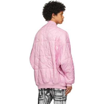 Shop Rick Owens Drkshdw Pink Nylon Quilted Jumbo Flight Bomber In 83 Dirty Pink