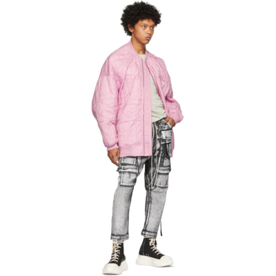 Shop Rick Owens Drkshdw Pink Nylon Quilted Jumbo Flight Bomber In 83 Dirty Pink