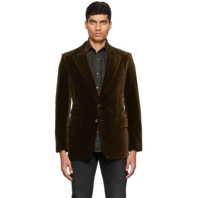 Shop Tom Ford Khaki Shelton Velvet Blazer In 2ver58 Oliv