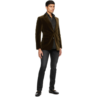 Shop Tom Ford Khaki Shelton Velvet Blazer In 2ver58 Oliv